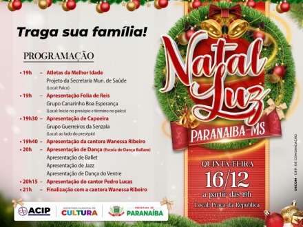 Programação do 2º dia de apresentações do “Natal Luz” na Praça da República 