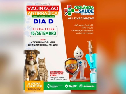 Saúde fará semana de vacinação antirrábica e multivacinação nas áreas rurais de Paranaíba