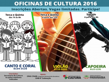 Prefeitura oferece oficinas gratuitas de canto, viol�o e capoeira
