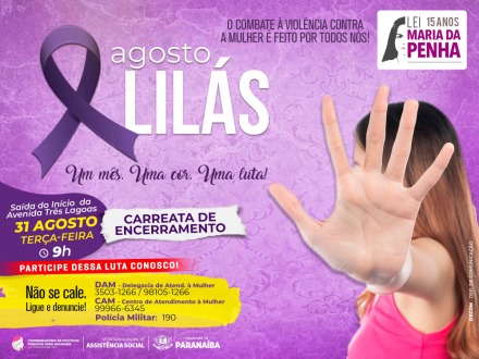 Prefeitura encerrará campanha “Agosto Lilás” com carreata