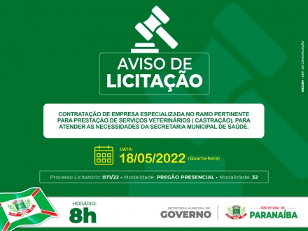 Prefeitura realizará pregão para contratação de empresa para serviços veterinários (castração)