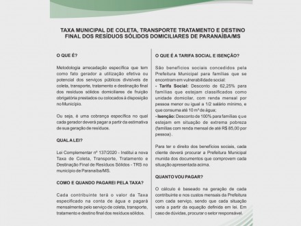Taxa municipal de coleta, transporte, tratamento e destino final de resídiuos