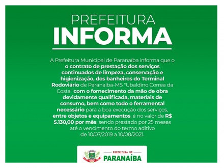 Prefeitura informa valor do contrato de prestação de limpeza do terminal rodoviário