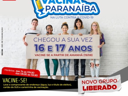 Paranaíba começa a vacinar adolescentes contra a COVID a partir desta quinta-feira