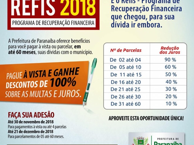 REFIS 2018: grande oportunidade para voc� quitar seus d�bitos com a Prefeitura