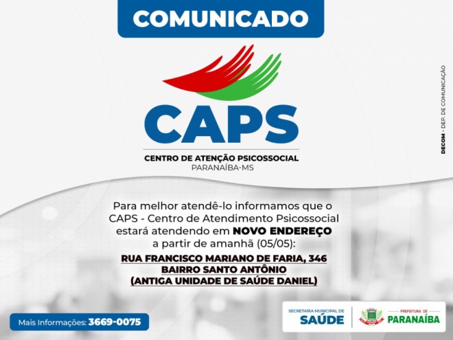 CAPS atenderá em novo endereço