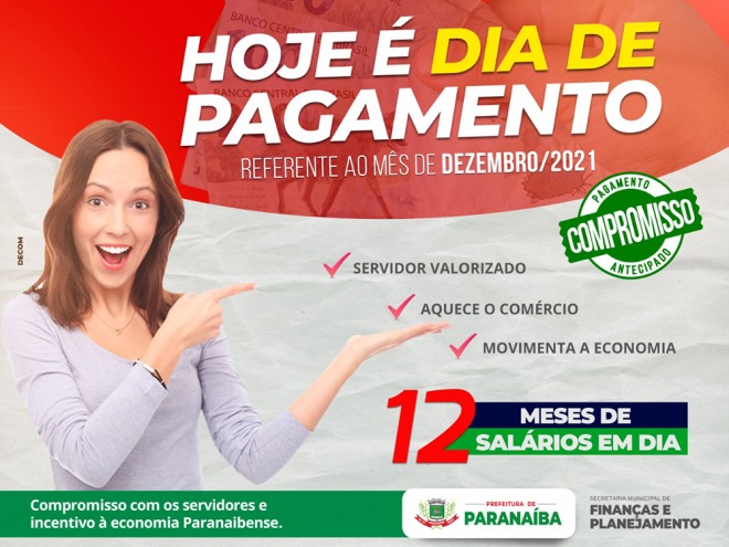 Servidores de Paranaíba recebem salário de dezembro antecipado