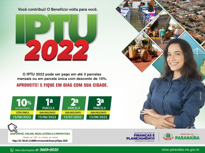 Vence hoje 1ª parcela do IPTU 2022